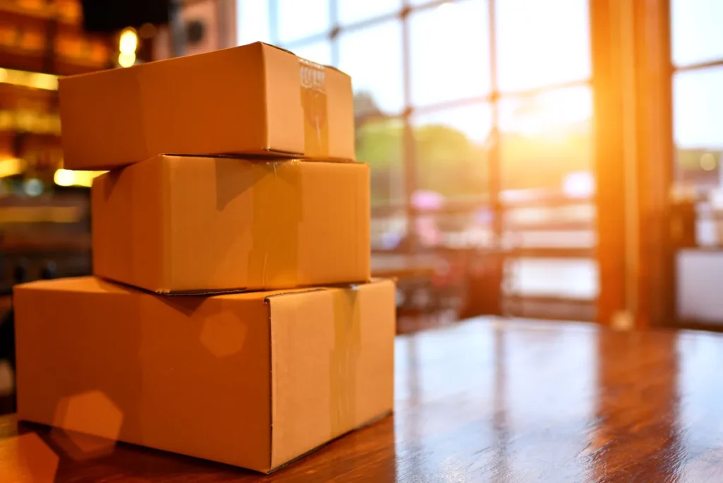 E-ticaret nasıl yapılır sorusu için ürün, kargo kutuları ve satış planının yer aldığı çalışma masası