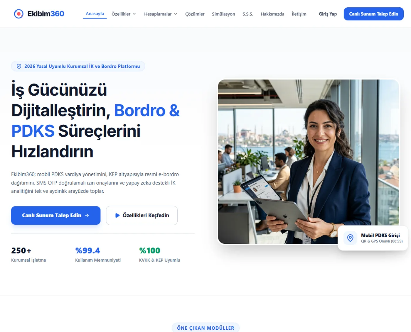 Ekibim360 web sitesinin giriş ekranı